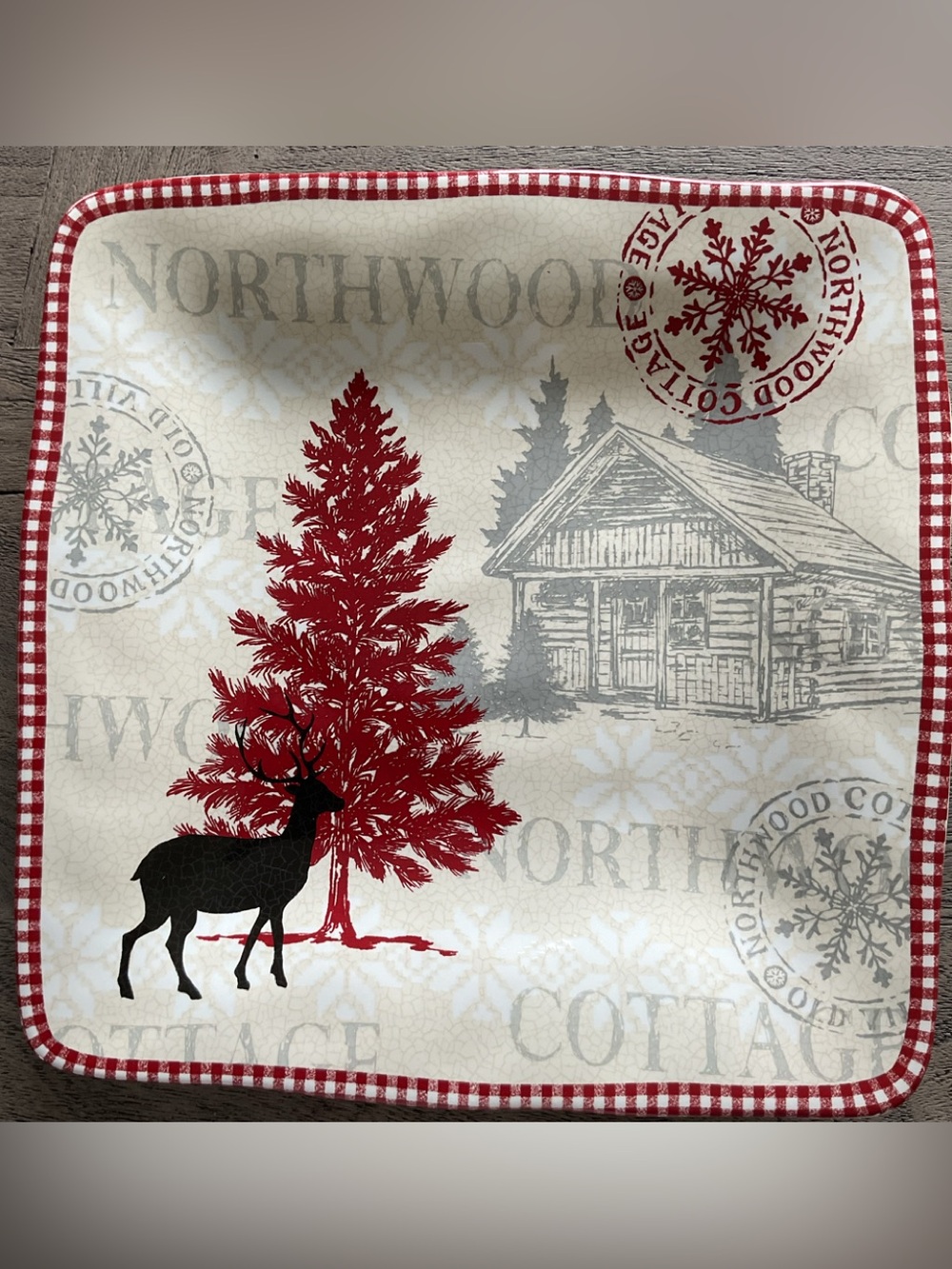 222 Fifth Northwood Cottage Dinner Plate, Winter, Cabin, Rustic, Holiday